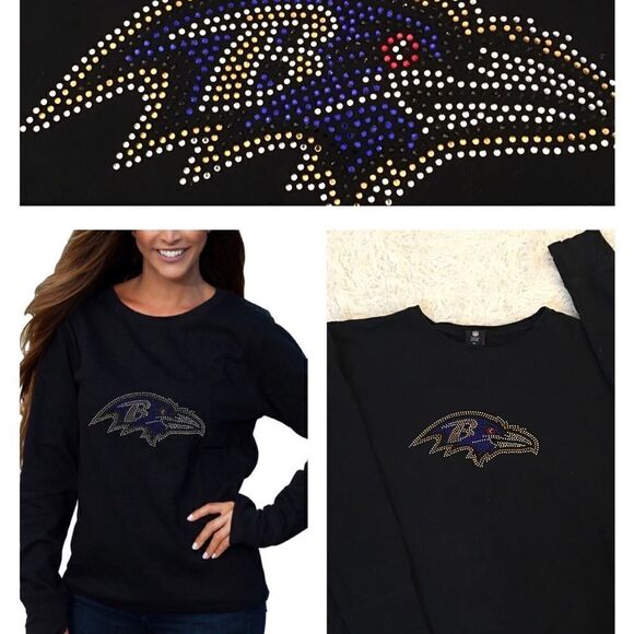 RAVENS SUPER BLING, Soft inner fleece, Thumbhole BLING SWEATSHIRT - Picture 1 of 6